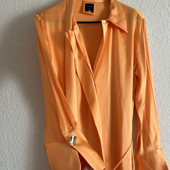 Massimo Dutti Studio Satin Orange Maxi Dress Tie Belt Neck M/L Limited Edition - Picture 16 of 17